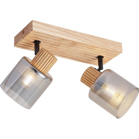 QAZQA Faretto Smart in legno con vetro fumé 2 luci orientabile e