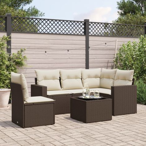 vidaXL 6 Piece Garden Sofa Set with Cushions Brown Poly Rattan (1/4)
