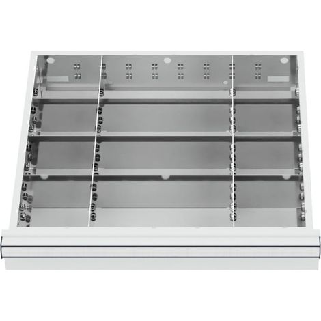 Compartimentage de tiroir STIER, séparations en métal, BLH 75 mm, dimensions intérieures 500x450 mm, 12 casiers, 6 x TW 125