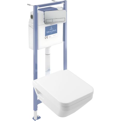 Pack WC suspendu sans bride Villeroy & Boch Architectura Twistflush [e³] rectangle + bâti-support sol et mur + plaque chrome mat