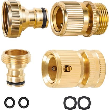 Lot de 4 connecteurs de robinet de tuyau d'arrosage en laiton extensible de 1,9 cm mâle et femelle, connecteur d'extrémité de tuyau, raccord rapide pour robinet et pulvérisateur (1/5)