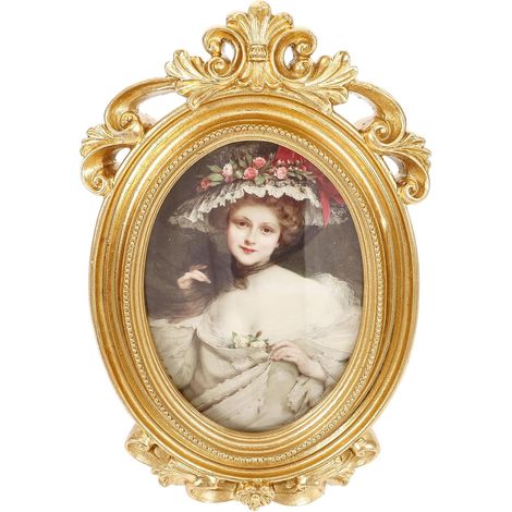 Cadre Photo Vintage en Résine Dorée avec Chevalet et Crochet, Style Européen Rétro, Décoratif pour Table ou Mur, Facile à Nettoyer (1/5)