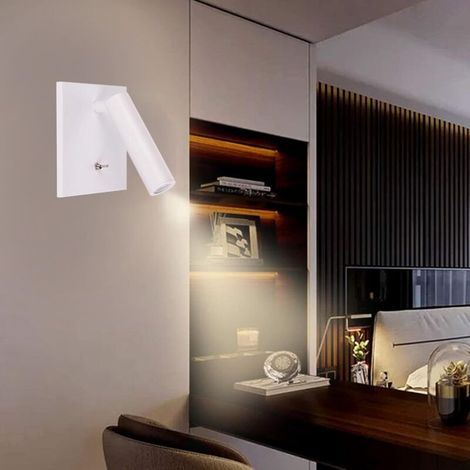Modern, 90° rotating LED indoor wall light with switch, ideal for reading, bedroom or living room (4000k, White) (1/4)