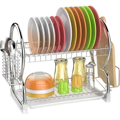 2 Niveaux Porte Vaisselle ®,Panier égouttoir d'évier,avec Porte-Couverts,pour Plan deTravail de Cuisine,42 x 25 x 43.5 cm (1/5)