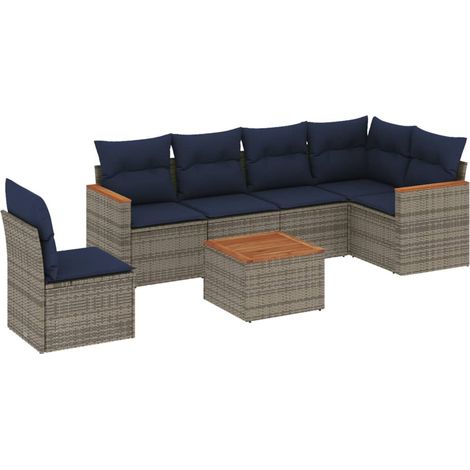 7-teiliges Gartensofa-Set mit Kissen, grau, Polyrattan vidaXL (1/5)