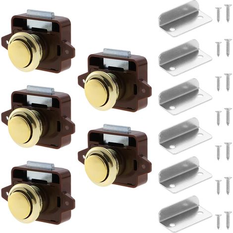 Set mit 5 Druckknopfschlössern, Schrank- und Schubladenschlössern, schlüssellosen Türknöpfen für Wohnwagen, Wohnmobile, Lieferwagen und Boote, braun und gold (1/5)