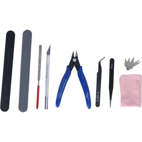Kit d'outils de modélisme comprenant pinces, brucelles, lime, couteau à sculpter et autres outils pour l'impression 3D et le bricolage. (1/5)