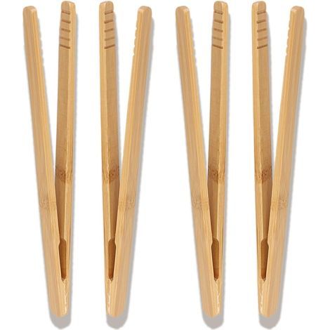 Set di 4 pinze per toast in bambù, 18 cm, pinze per tostapane in legno con design antiscivolo, pinze in bambù riutilizzabili per tostapane, tè, tostapane in legno, pinze in legno per (1/4)
