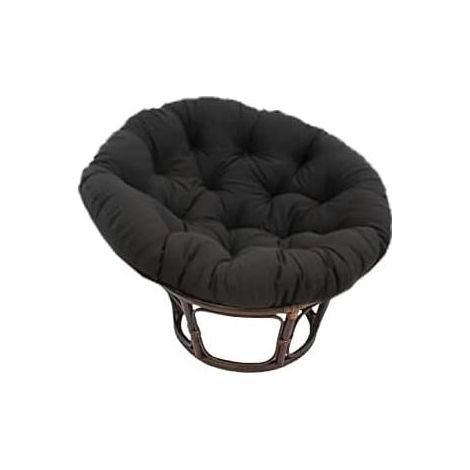 QEM – Fauteuil Papasan rotin naturel – Base osier foncé – Diamètre 100cm – Coussin noir confortable (1/2)