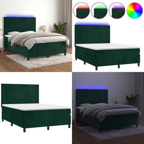 Sommier à lattes de lit avec matelas LED Vert foncé 140x200 cm - Lit Plateforme - Lit Design - Lit Velours - Lit Avec Led - Lit Double - Home & Living (1/5)