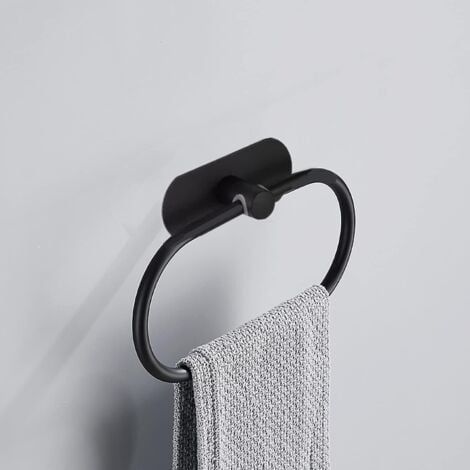 Porte-Serviettes Autocollant en Acier Inoxydable Ovale Porte-Serviettes Mural Accessoires de Salle de Bain 2 kg (Noir) (1/4)
