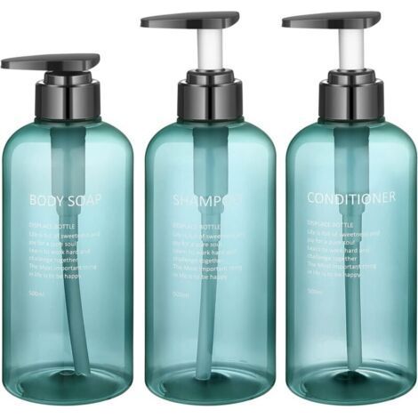 3 Pieces Empty Pump Bottle, 500ML/16.9oz Refillable Pump Bottle, Empty Shampoo Bottle for Shower Gel Conditioner Lotion (Blue) (1/5)