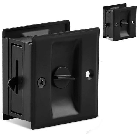 Lot de 2 verrous de porte coulissante avec tirette pour préserver l'intimité - Remplacement rapide et facile des anciens verrous de porte escamotable ou endommagés, noir (1/4)