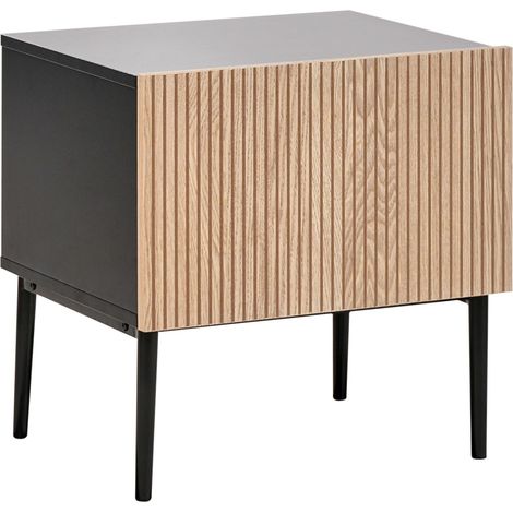 Comodino moderno MDF a coste in legno di frassino naturale Comodino camera da letto 1 cassetto nero Blythe