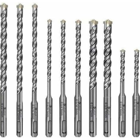 Mèches à Béton Professionnelles à Tête Croisée, Mèches 10mm pour Murs Renforcés, Kit de 10 Mèches pour Maçonnerie, Briques en Béton, Batiments