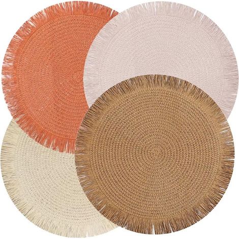 Lot de 4 Sets de Table Ronds Style BohèMe avec Pompons Exquis, 38 Cm (1/5)