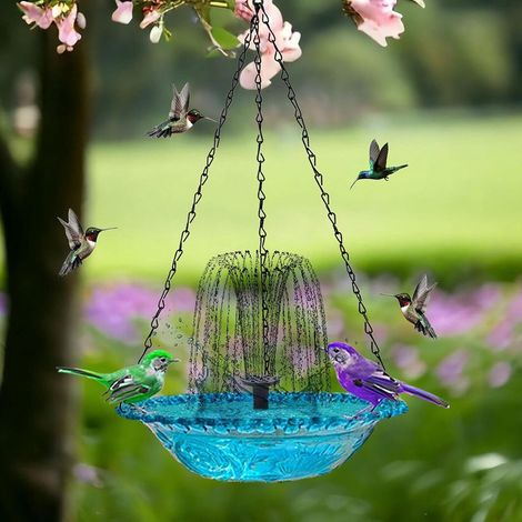 Mangiatoia per uccelli da esterno con supporto - Fontana solare - Mangiatoia sospesa per colibrì - Doccia per uccelli con 7 getti - Adatta per prati - Blu - 23,5 x 46 cm (1/5)