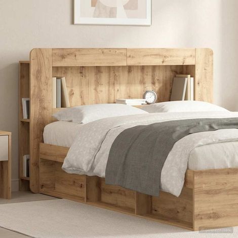 Tête de lit avec rangements 140 cm en bois d’ingénierie chêne artisanal - PANGIVO (1/5)