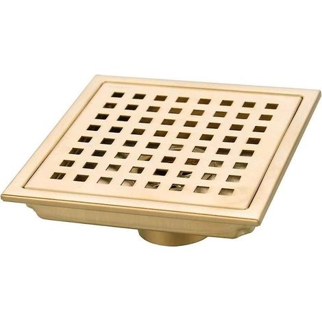 Drain de sol de douche carré en or brossé, acier inoxydable 304 pour salle de bains, grille à déchets de cuisine, égouttoir à grand débit 150mm (1/5)