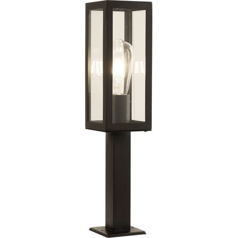 Searchlight Box - Borne d'extérieur courte à 1 ampoule noire avec verre transparent IP44, E27 (1/3)