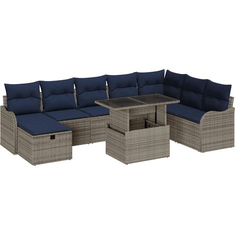 Garden Sofa Set 9 pcs Grey Poly Rattan vidaXL (1/5)