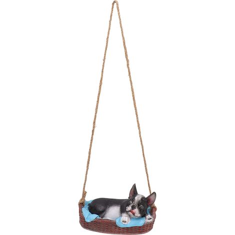 Statue de chien de jardin en résine, ornement d'extérieur, balançoire suspendue, décoration de maison, bouledogue, cadeau Animal noir (1/5)