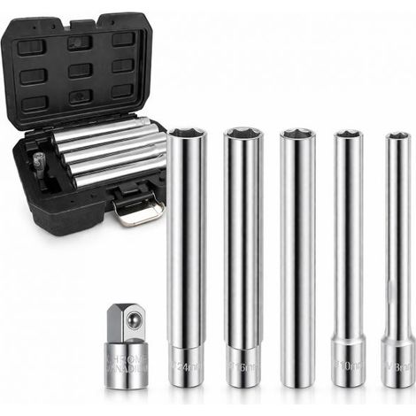Set 5 Chiavi a Bussola 8-14mm 3/8" Extra Lunghe 120mm + Riduttore da 3/8 a 1/4" (1/5)
