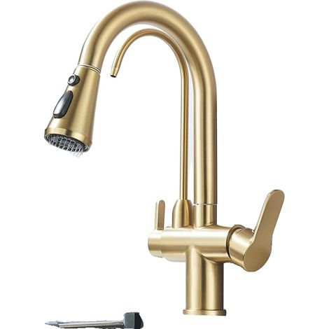 Robinet de cuisine filtré, eau froide et chaude, fonction de pulvérisation escamotable (1/2)