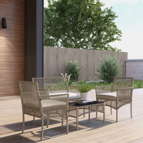 Ensemble salon de jardin 4 pièces, canapé 2 places + 2 fauteuils + table basse plateau verre trempé