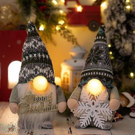 Gnome de Noël, Gnome lumineux, Décoration de table nordique, Fournitures de décoration de Noël, Nez de Noël créatif avec lumière, Poupée Rudolph, lu (1/5)