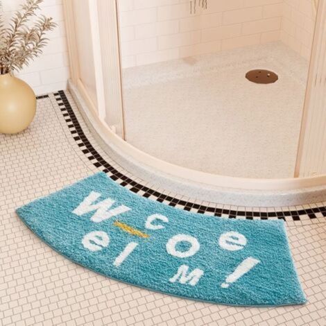 40x75cm 1 x Tapis de sol absorbant courbe et festonné Tapis de porte de douche Tapis de salle de bain antidérapant Tapis de toilette(Bleu)