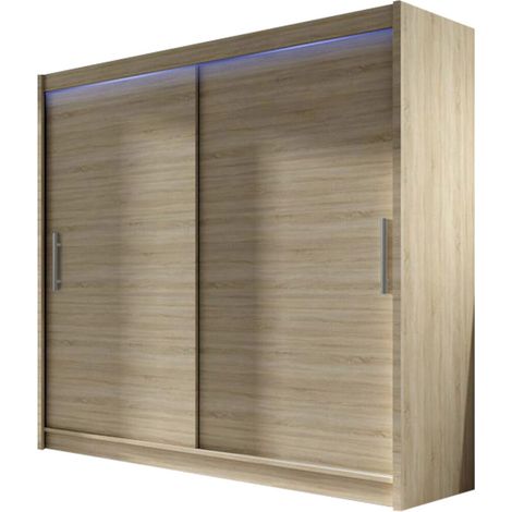 Armario Closico Pallor I, Roble Sonoma, 215x180x58cm, Puertas de armario: Correderas, Número de estantes: 5, LED