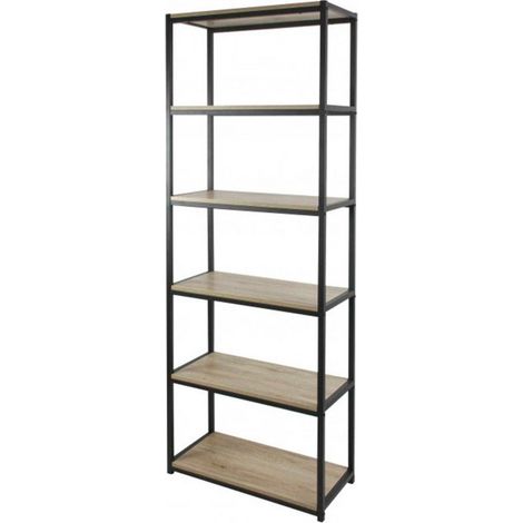 Bibliothèque à 6 niveaux en bois et métal "Loft" - Noir - H 180 x L 60 x P 30 cm - Livraison gratuite (1/4)