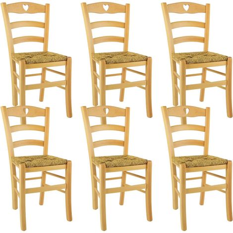 NAPLES - Lot de 6 Chaises Naturelles et Assises en Paille (1/2)