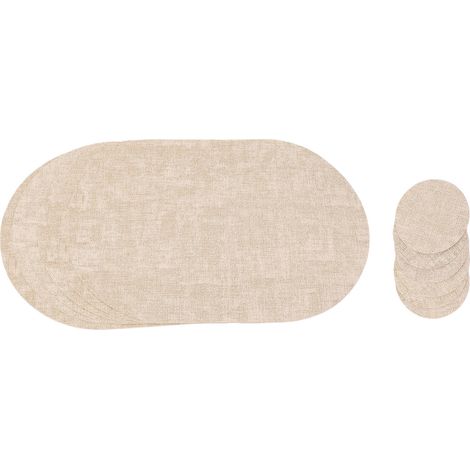 Lot de 6 sets de table double face avec sous-verres assortis, antidérapants et lavables, pour la cuisine, les repas, les fêtes, en intérieur et en extérieur, beige. (1/5)