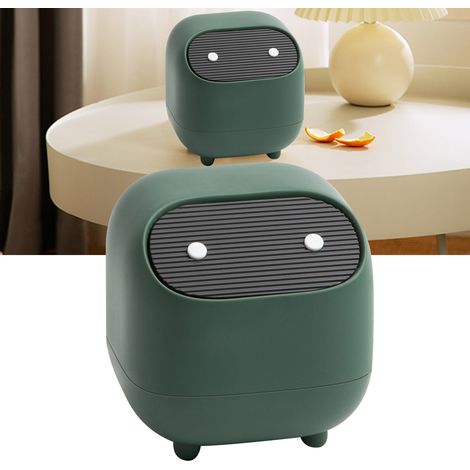 Mini poubelle à deux compartiments, type pression, en plastique, avec couvercle, verte, idéale pour une table ou un bureau. (1/5)