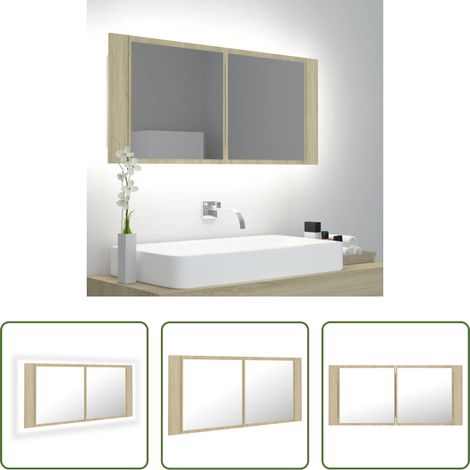 vidaXL Sonoma-Eiche - LED-Bad-Spiegelschrank Sonoma-Eiche 100x12x45 cm Acryl (1/5)