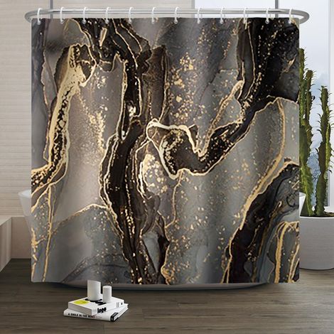 Rideau de Douche en marbre Rideau de Salle de Bains en marbre à éclats d'or Rideau de Douche Gris Or Noir Rideau de Douche de Luxe Tissu imperméable et Lavable en Machine 150x200cm (1/5)
