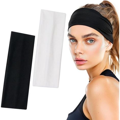 2 diademas para mujer, elásticas, negras, para yoga, antideslizantes, para correr, andar en bicicleta, yoga, deportes (blanco y negro) (1/5)