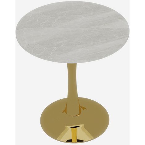 Table basse ronde 70 cm avec plateau en marbre blanc veiné - style milieu du siècle, idéale pour 2 à 4 personnes (1/5)