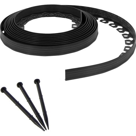 Bordure de jardin flexible noire - 3,8 cm x 10 mètres - avec 20 piquets d'ancrage (1/5)