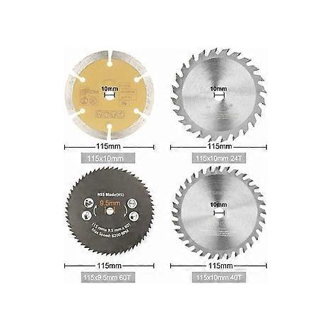 115MM Lame de Scie Circulaire, 24T, 60T et 60 Grits, TCT, HSS et Diamant Lame Inclin, Bois, métal et Diamant Mini Circulaire métaux Non ferreux Lames de