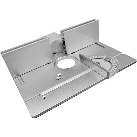 Ensemble de 3 pièces pour table de défonceuse : plaque d'insertion en alliage d'aluminium pour le bois, plaque de retournement avec plaque de support et poussoir (argenté). (1/5)