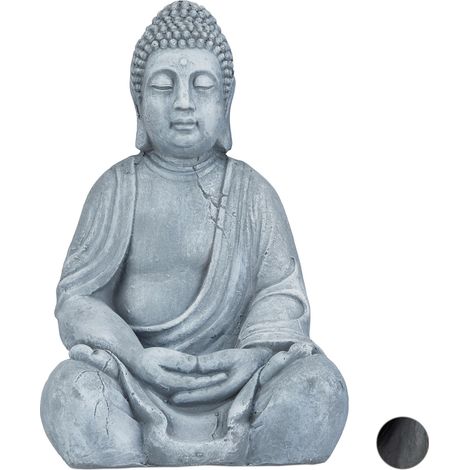 Relaxdays Sitting XL Buddha Figurine, 50 cm, Feng Shui, Outdoor, Garden, DecorBig Zen Buddha Figurine, Light Grey