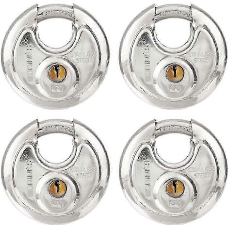 Cadenas à disque Seuil 70 mm, lot de 4, clés identiques, chromé, pour abri de jardin ou garage. (1/5)