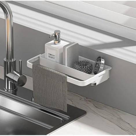 Organizador para fregadero – colgante sin taladrar – soporte para esponjas – fregadero – soporte para paños de cocina – transparente (1/5)