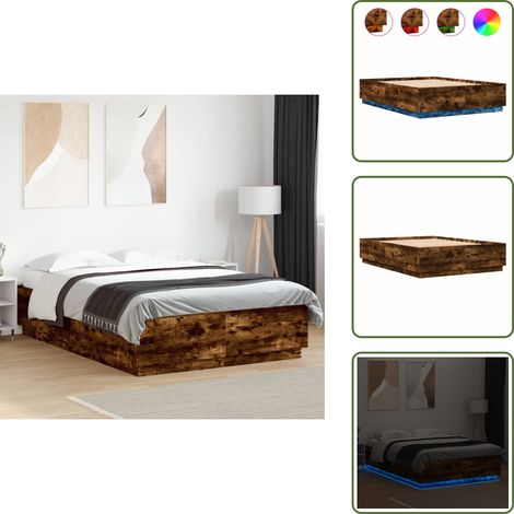 The Living Store Cadre de lit avec LED sans matelas chêne fumé 150x200 cm - Cadre De Lit - Lit Avec Led - Lumieres Led - Sommier - Meuble Chambre