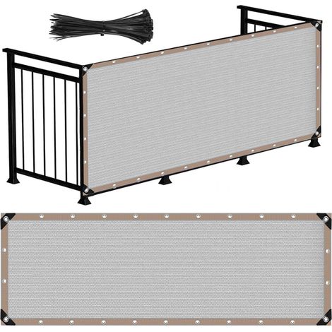 Lona para balcón de HDPE impermeable y resistente al viento, resistente a los rayos UV, con correas de fijación, (gris), 1 x 6 metros.