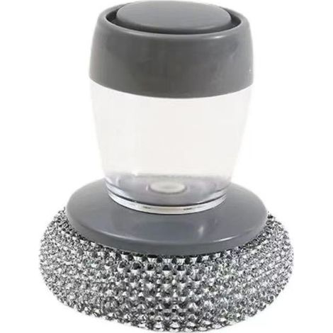 Brosse de nettoyage pour pot de liquide, brosse de nettoyage pour cuisinière de cuisine Cleaning Brush with Metal Sponge and Compartment for Detergent for Optimal Cleaning, Easy Cleaning – Black
