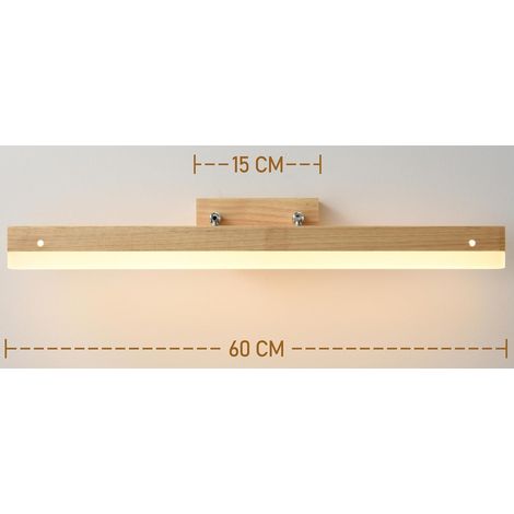 Lampe miroir salle de bain 60x15.5x5cm couleur bois naturel (1/5)